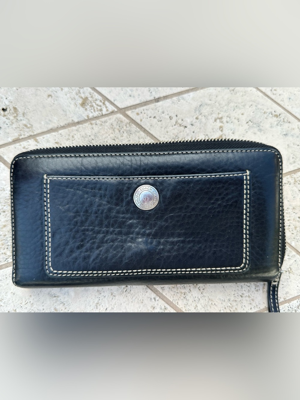 Coach Black Leather Zip-Around Wallet